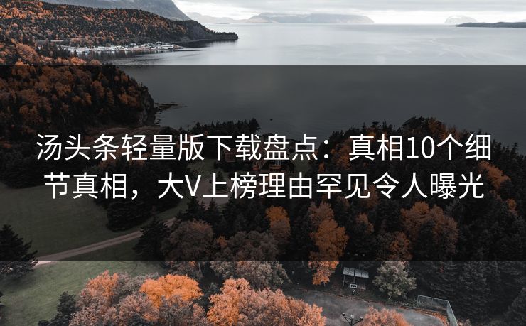 汤头条轻量版下载盘点：真相10个细节真相，大V上榜理由罕见令人曝光