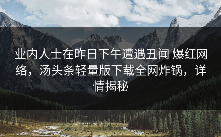 业内人士在昨日下午遭遇丑闻 爆红网络，汤头条轻量版下载全网炸锅，详情揭秘